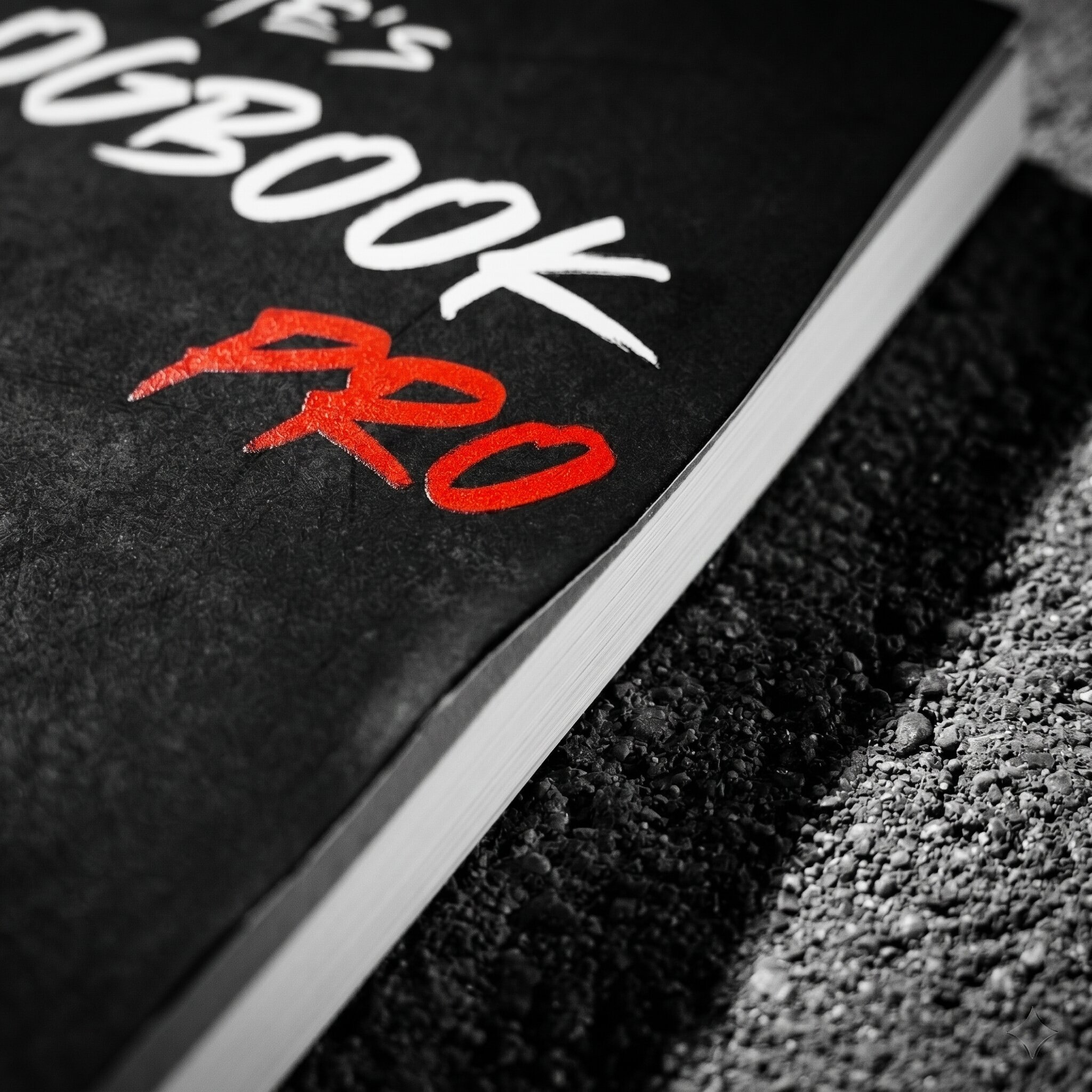 Macro della copertina del Logbook PRO con dettaglio del wordmark rosso